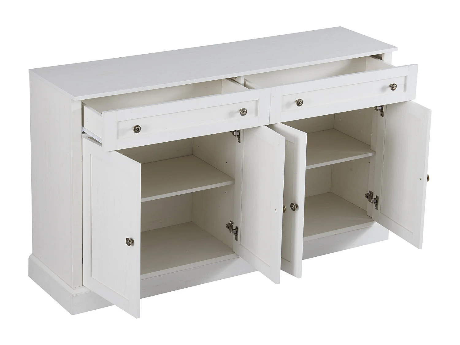 Buffet avec 4 portes et 2 tiroirs - bois - hauteur 150cm - Blanc antique