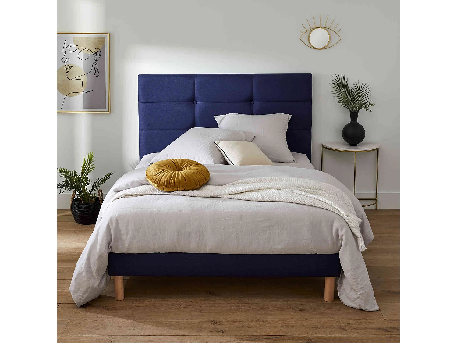 Tête de lit déco Cozy chiné bleu nuit 170 - Merinos