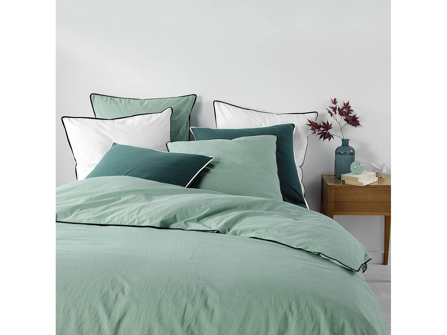 Parure de Lit 3 Pièces "Linette" 240x220cm Sauge