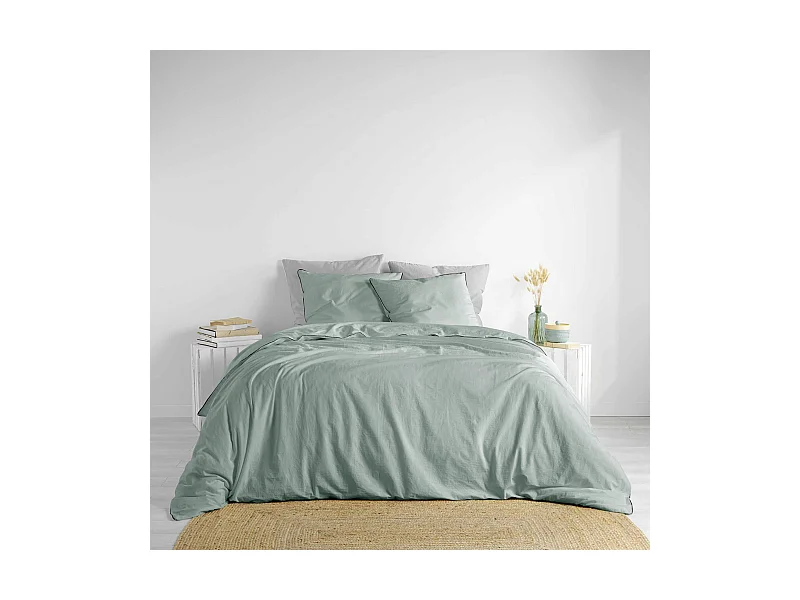 Parure de Lit 3 Pièces "Linette" 260x240cm Sauge