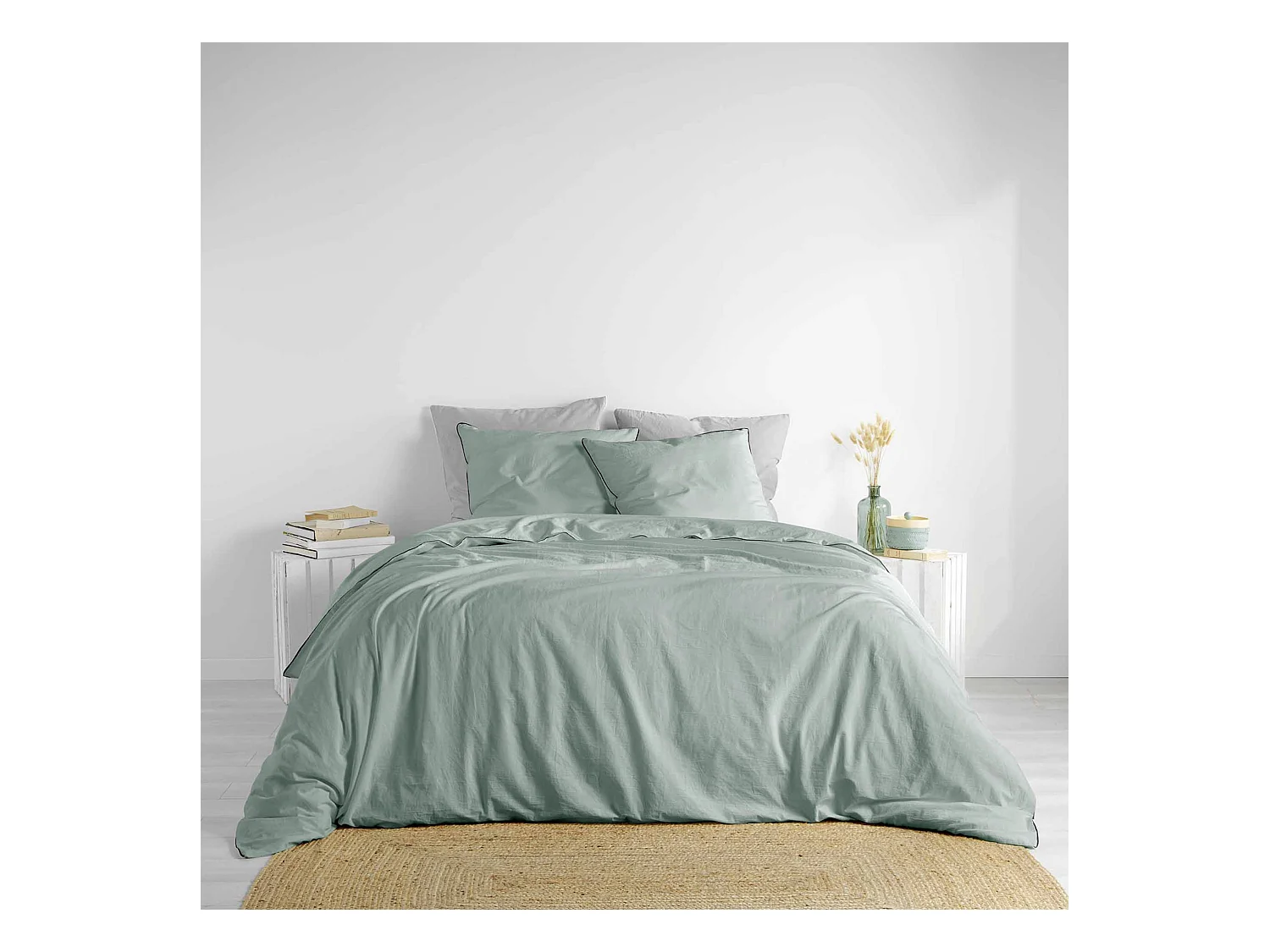 Parure de Lit 3 Pièces "Linette" 260x240cm Sauge