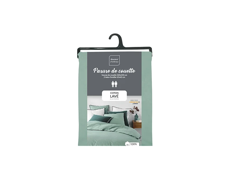 Parure de Lit 3 Pièces "Linette" 260x240cm Sauge
