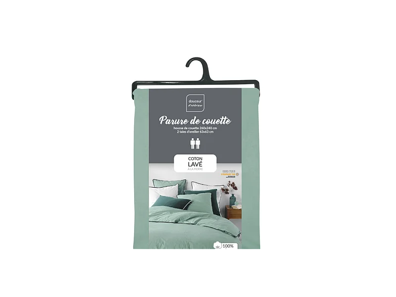 Parure de Lit 3 Pièces "Linette" 260x240cm Sauge
