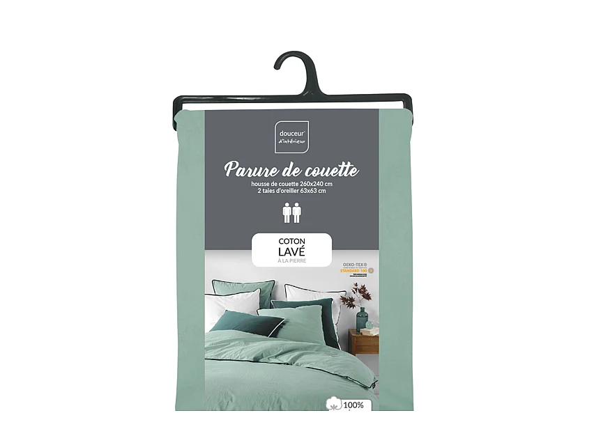 Parure de Lit 3 Pièces "Linette" 260x240cm Sauge