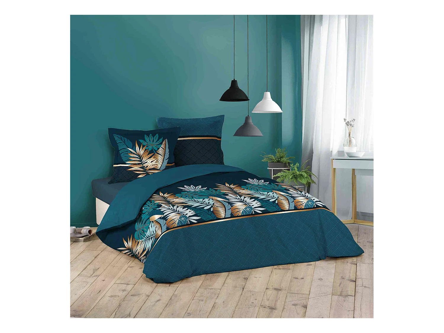 Pościel Alianor 140x200cm Niebieska Tropikalna Elegancja 100% Bawełna