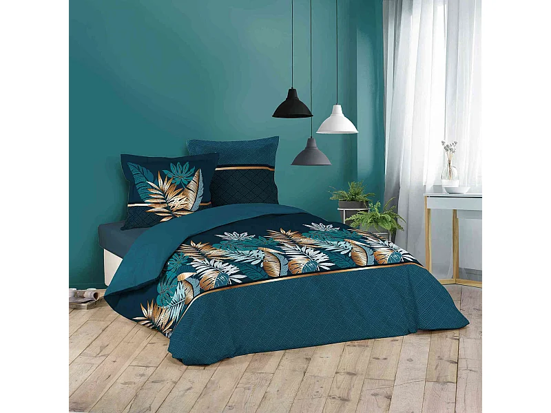 Jogo de Cama Alianor 140x200cm Azul Tropical Chic 100% Algodão