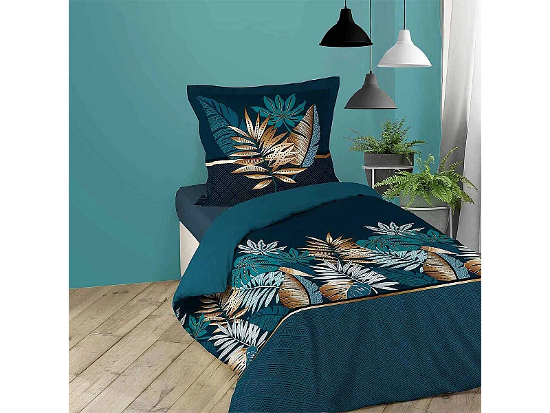 Pościel Alianor 140x200cm Niebieska Tropikalna Elegancja 100% Bawełna