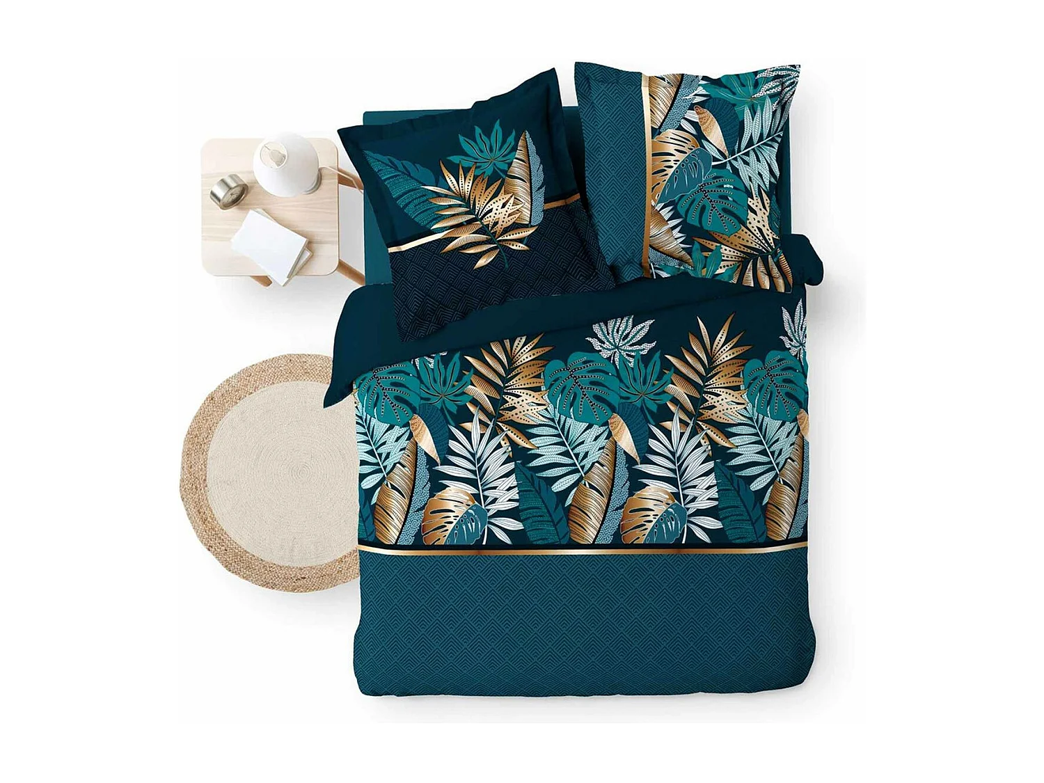 Komplet pościeli "Alianor" 3 części 260x240cm Niebieski Tropikalny Elegancki 100% Bawełna