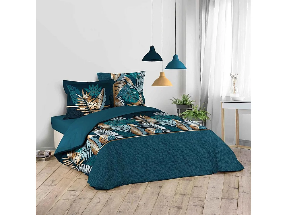 Komplet pościeli "Alianor" 3 części 260x240cm Niebieski Tropikalny Elegancki 100% Bawełna