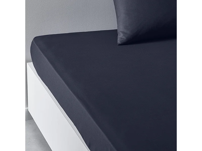 Drap inférieur réglable 100% coton qualité 144 fils, en couleurs unies. Marine 180x200cm