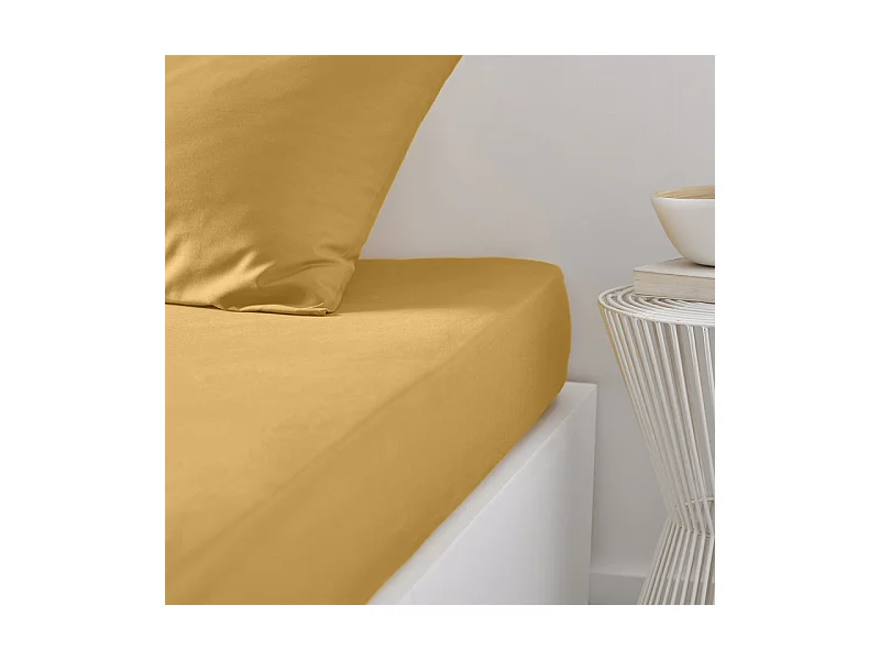 Hoeslaken 100% katoenkwaliteit 144 draden, in effen kleuren. Oker 160x200cm