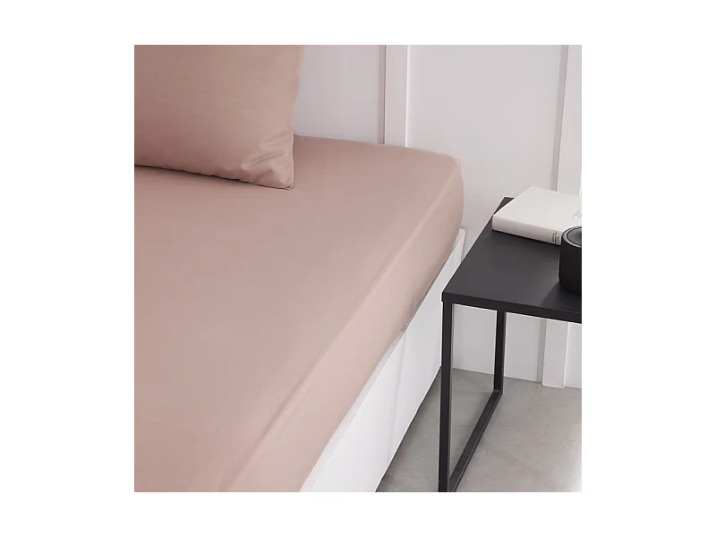Drap inférieur réglable 100% coton qualité 144 fils, en couleurs unies. Rose 180x200cm