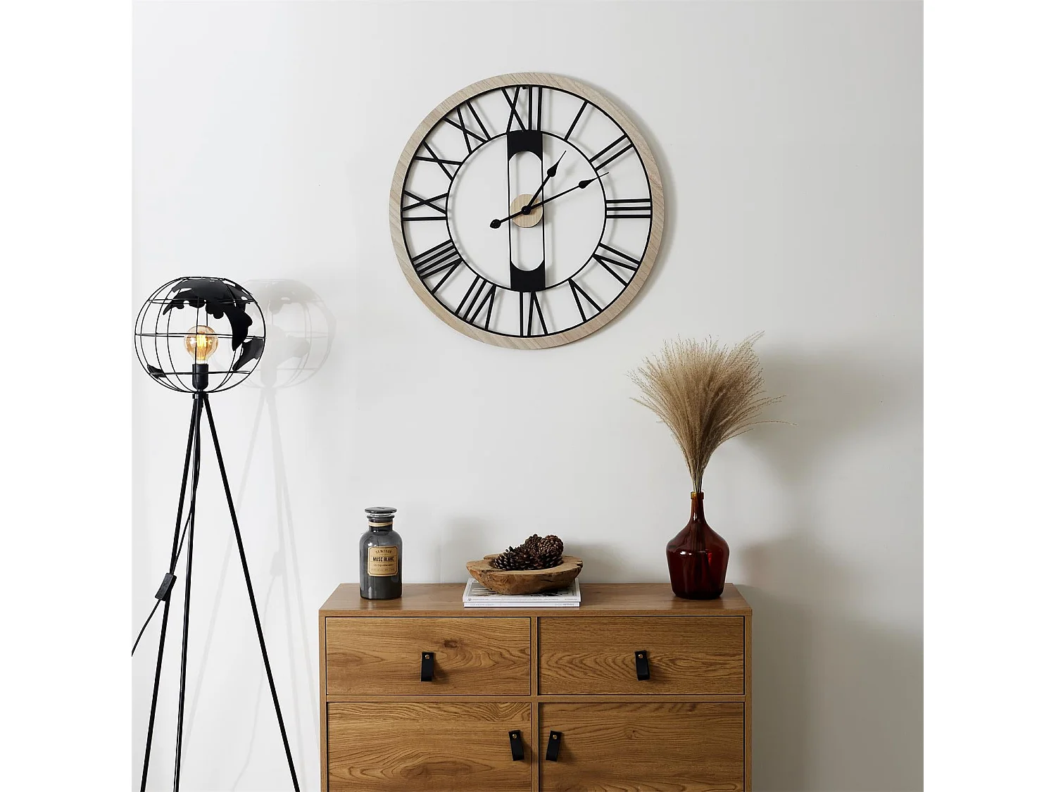 Horloge Silencieuse Bois Et Metal D70cm Jack Marron, Noir