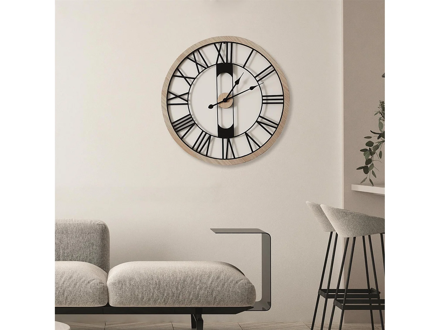 Horloge Silencieuse Bois Et Metal D70cm Jack Marron, Noir