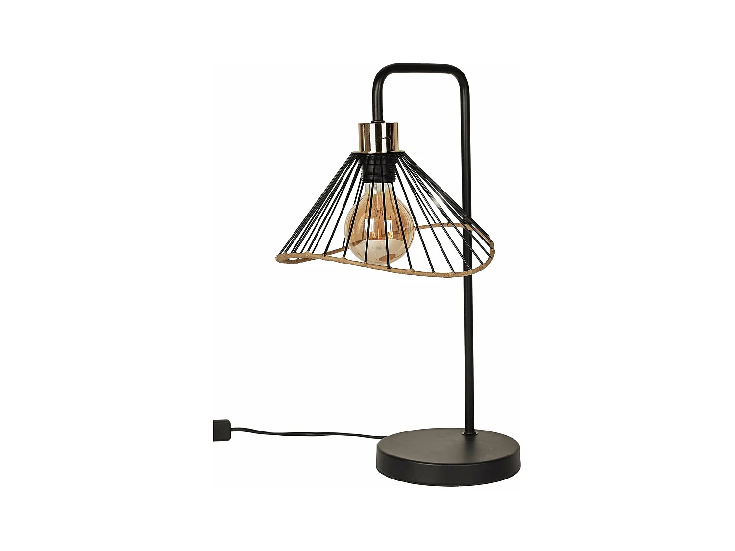 Lampe A Poser Abat Jour Noir Et Rotin Noir