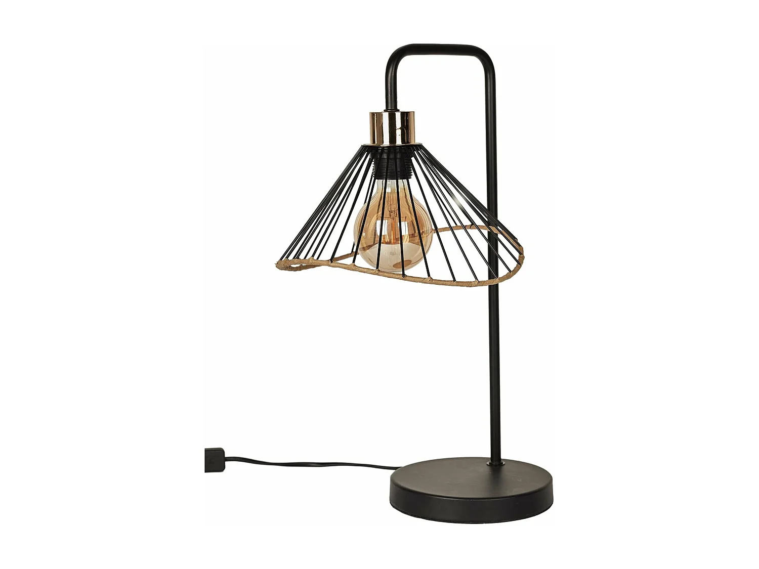 Lampe A Poser Abat Jour Noir Et Rotin Noir