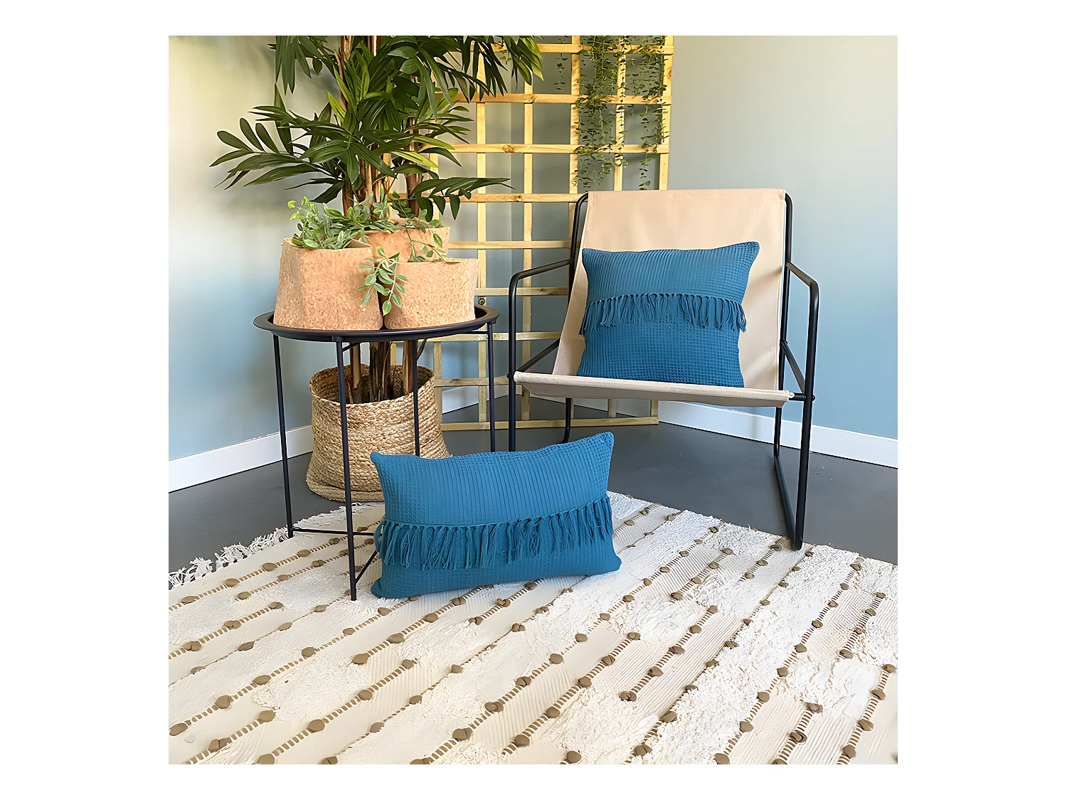 Housse de coussin en coton Tawa 45x45 Bleu