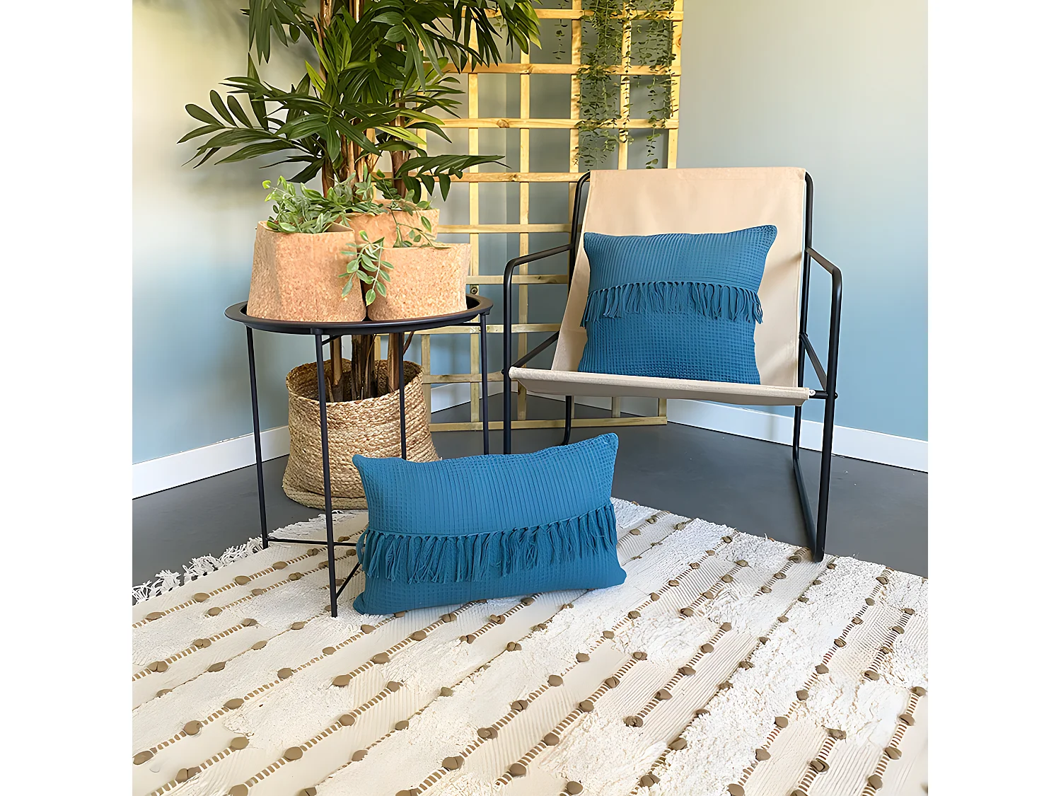 Funda de cojín de algodón Tawa 45x45 Azul