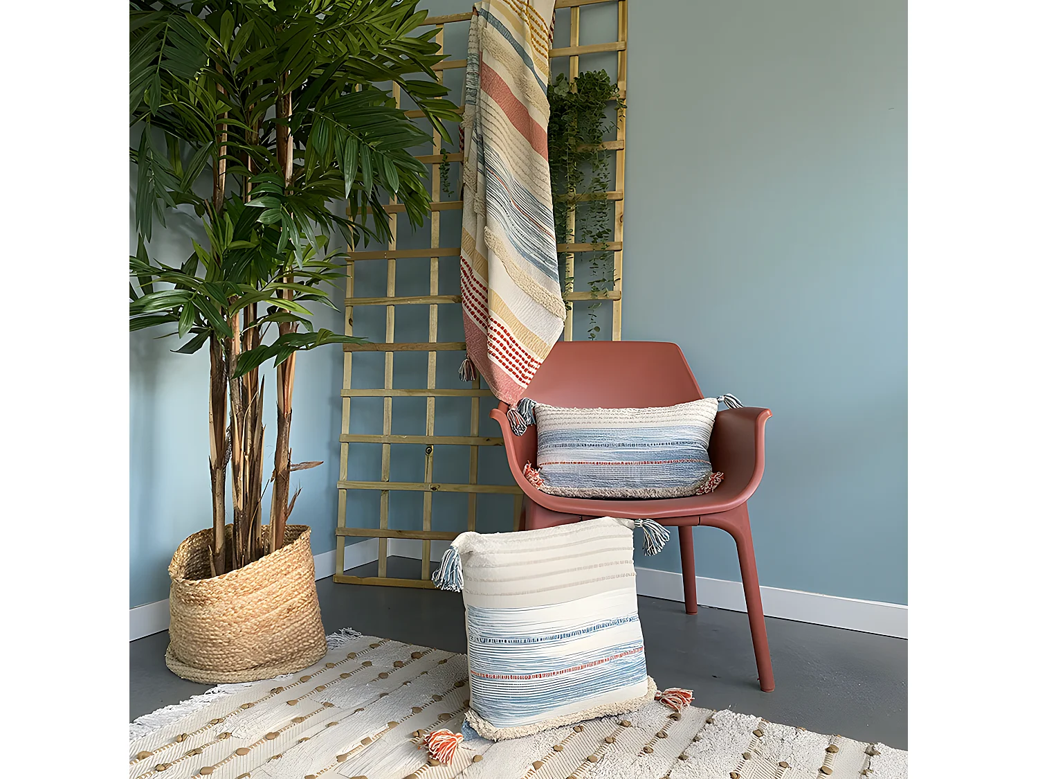 Housse de coussin en coton Indy 30x50 Bleu