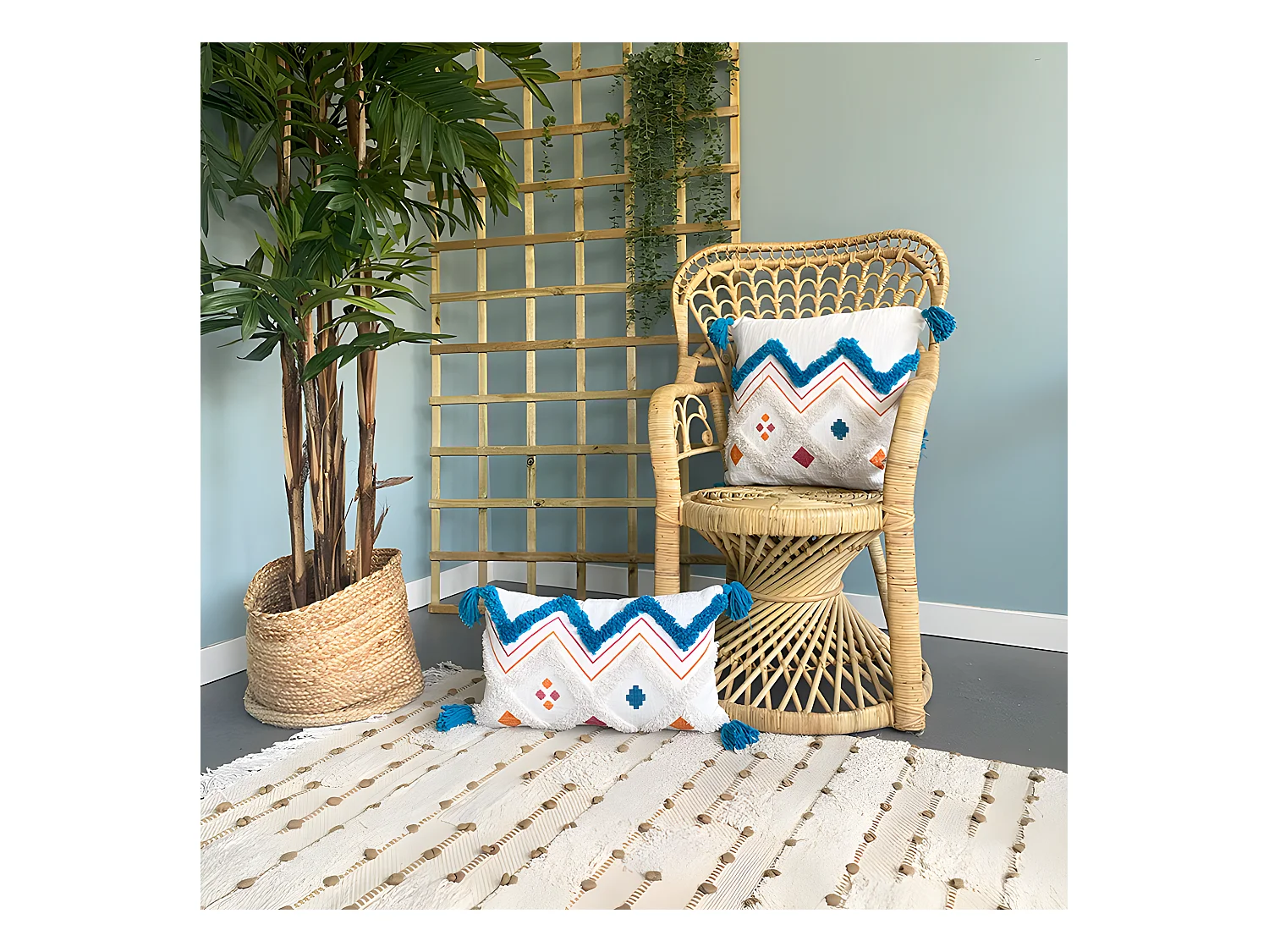 Housse de coussin coton Hopi 30x50 bleu