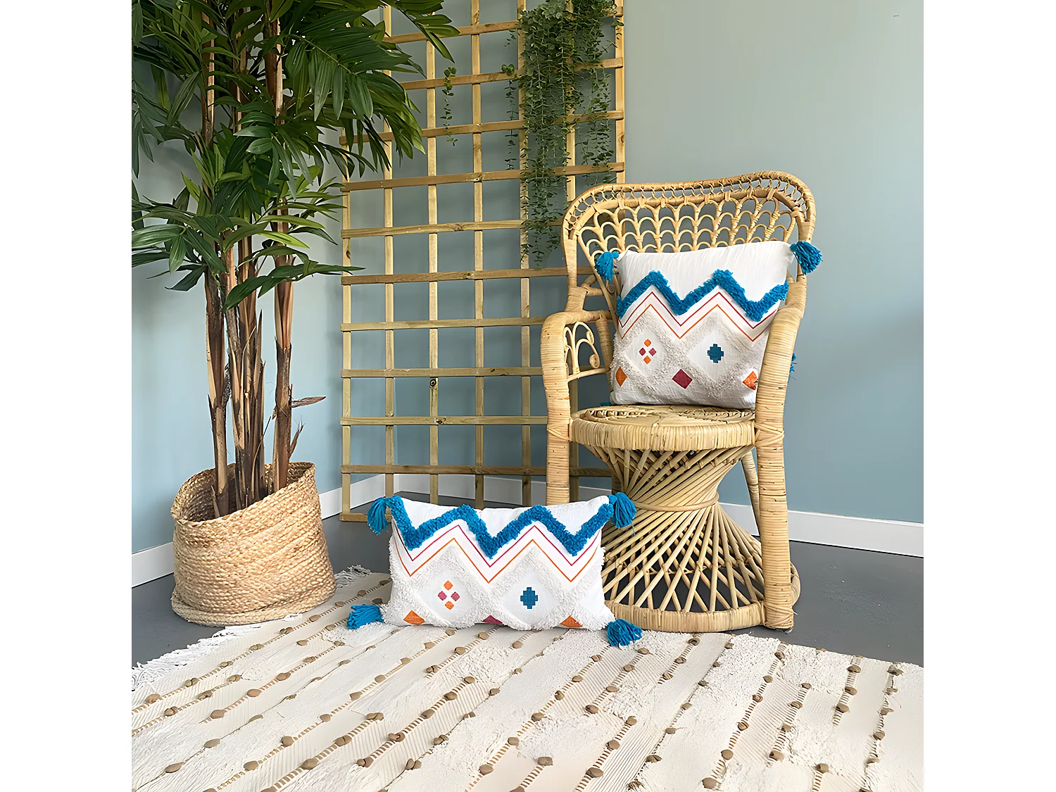 Housse de coussin coton Hopi 30x50 bleu