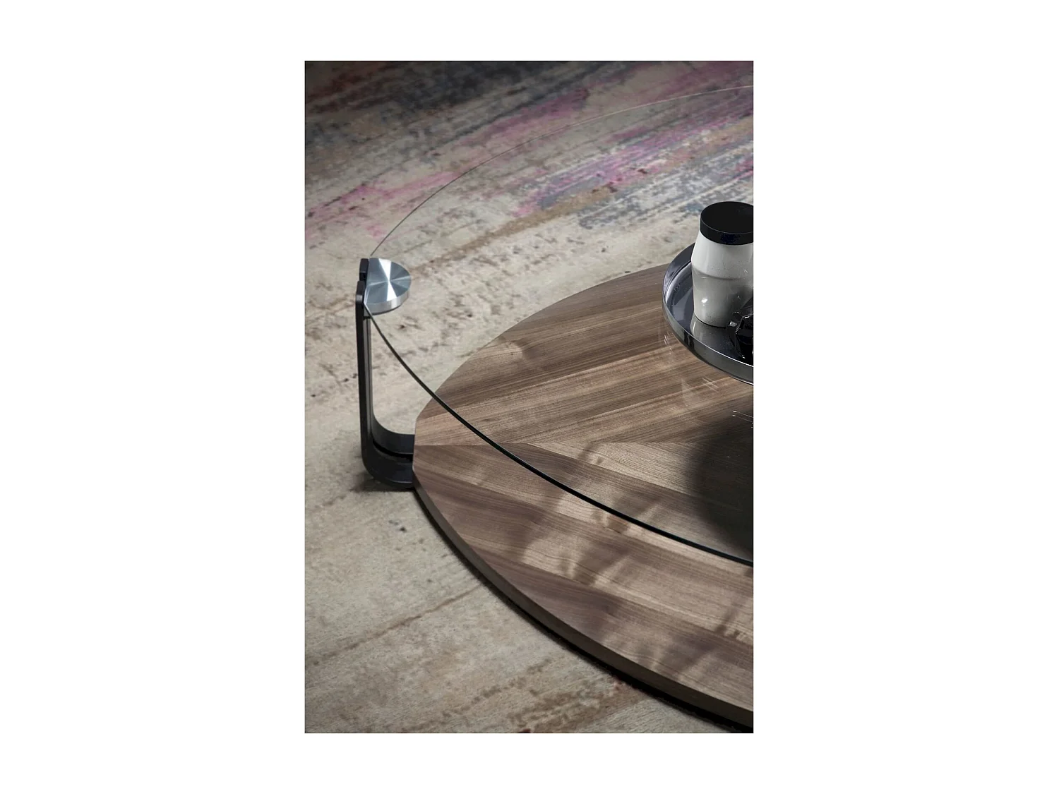 Table basse bois piètement acier peint plateau en verre trempé