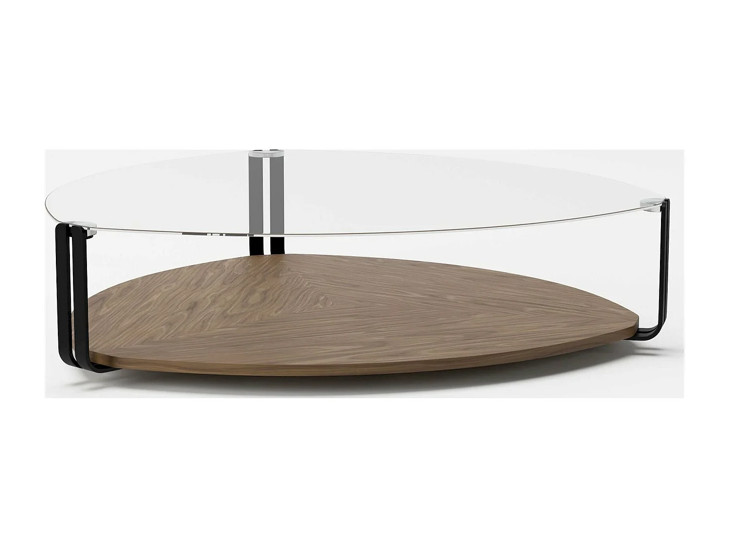 Table basse bois piètement acier peint plateau en verre trempé