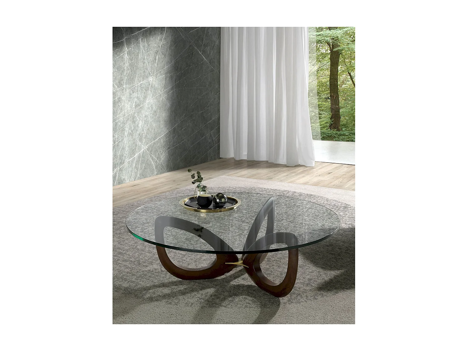 Table basse plateau verre trempé et bois de frêne