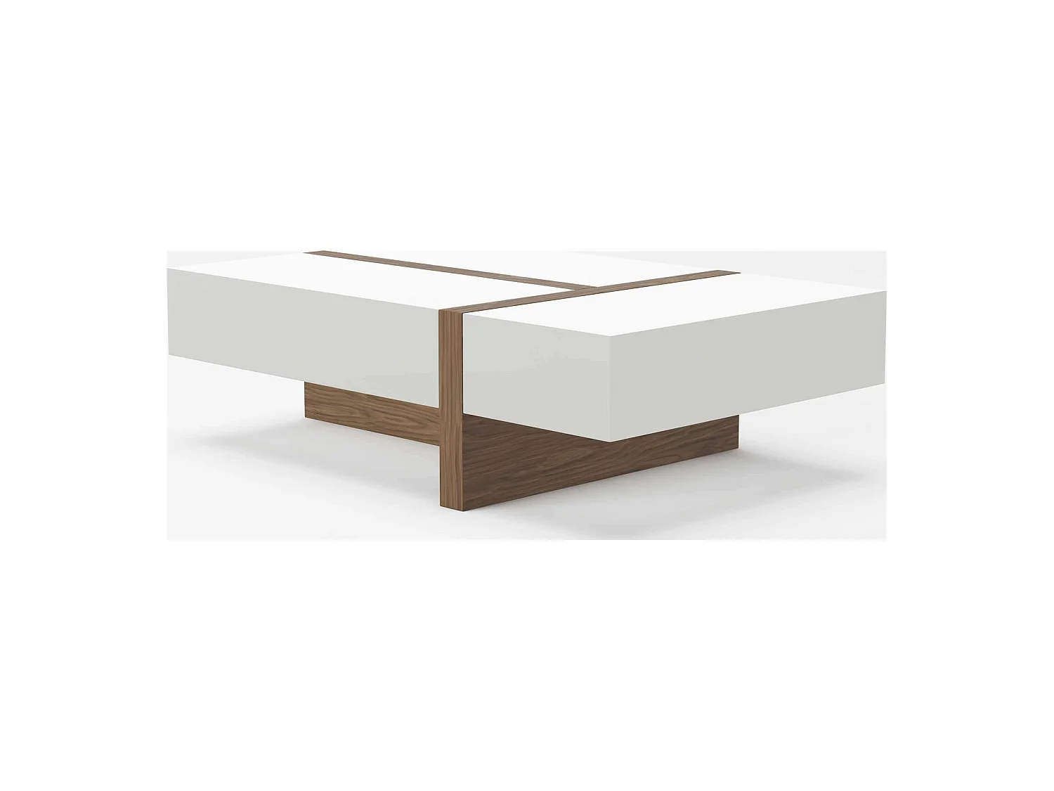 Table basse rectangulaire bois plateau laqué 2 tiroirs latéraux 1 tiroir