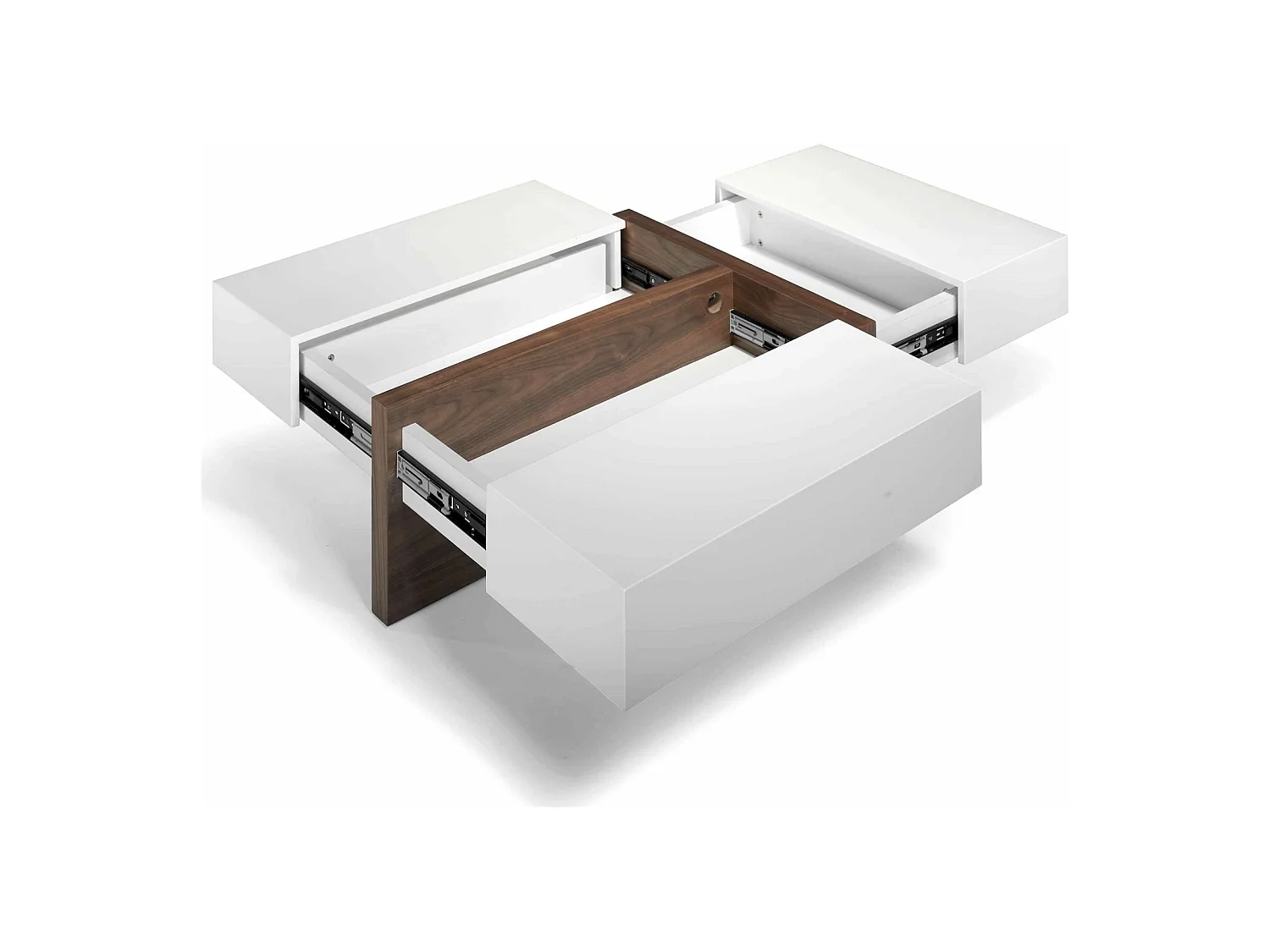 Table basse rectangulaire bois plateau laqué 2 tiroirs latéraux 1 tiroir