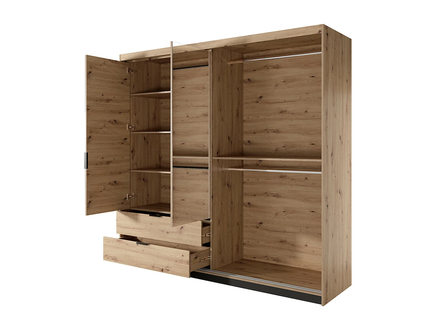 Set letto con comodini 160 x 200 cm + Comò Armadio Naturale e Nero - ARIADA