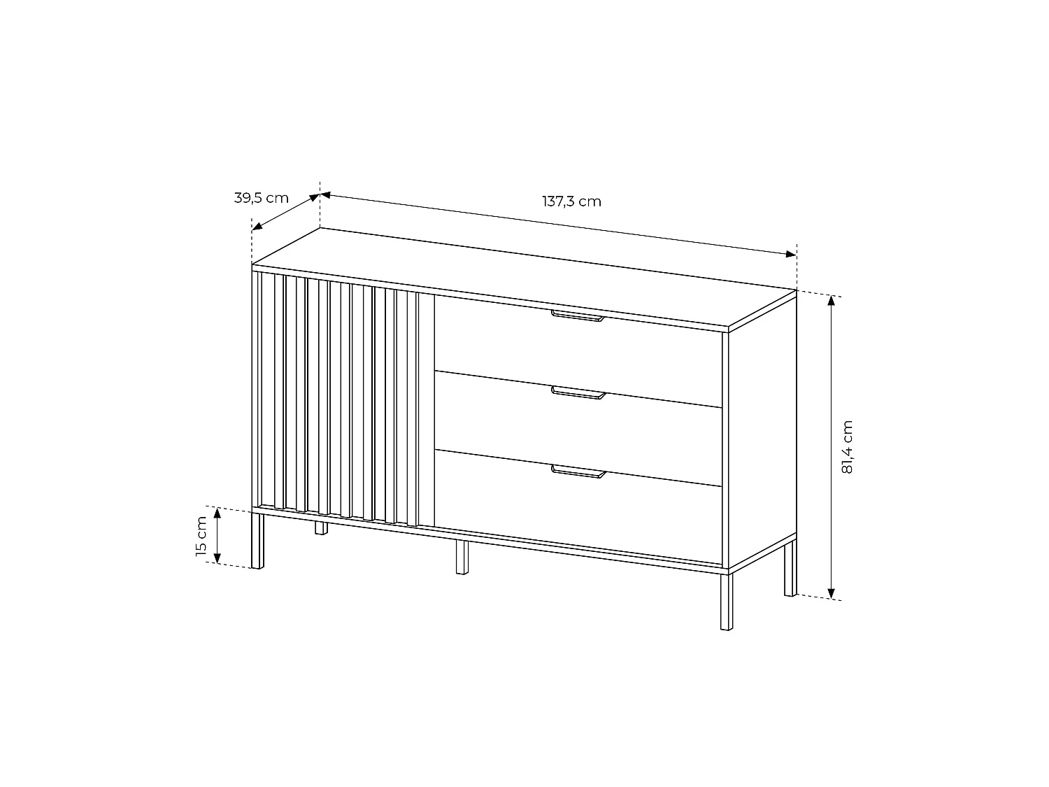 Set letto con comodini 160 x 200 cm + Comò Armadio Naturale e Nero - ARIADA