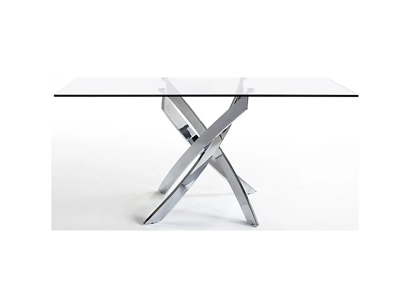 Table à manger base acier inoxydable plateau verre trempé