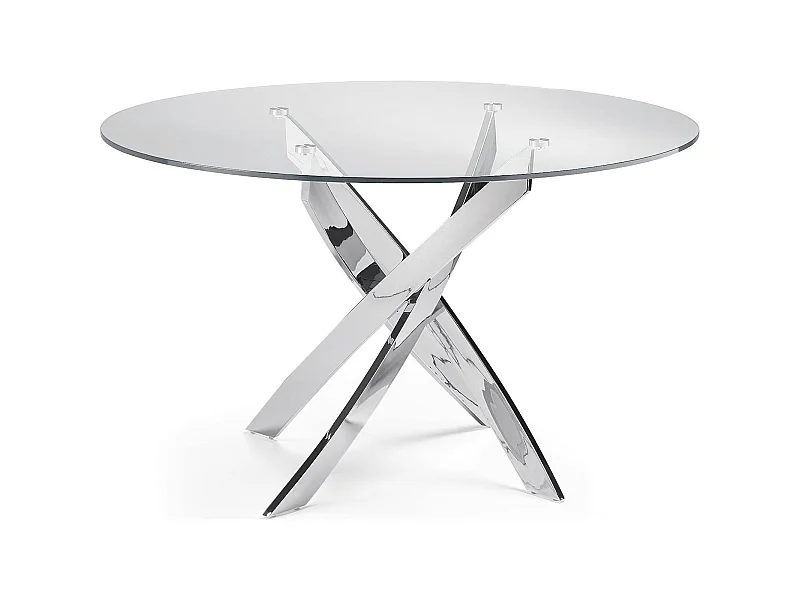 Table à manger base acier inoxydable plateau verre trempé