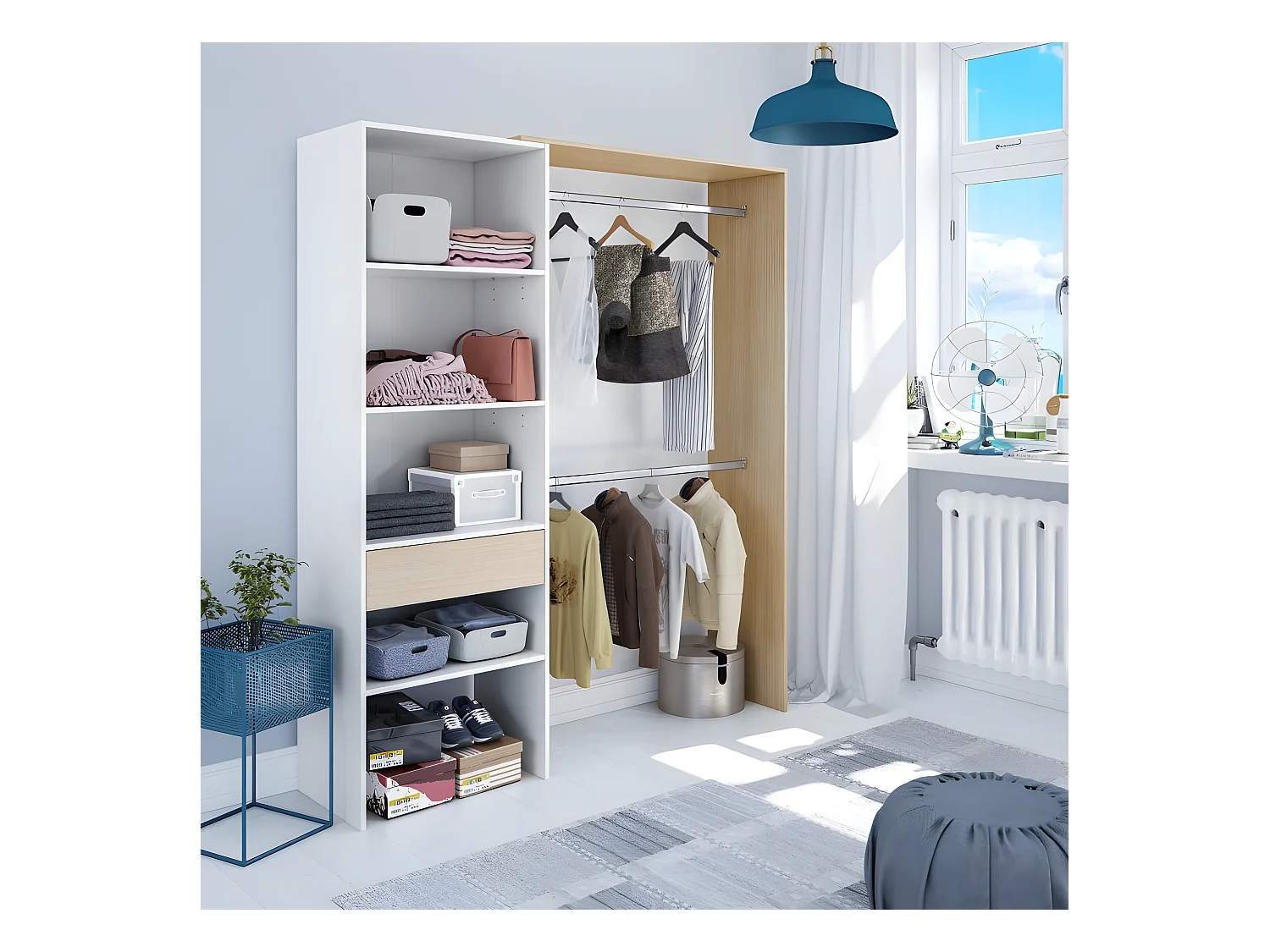 Armoire dressing avec étagère de 60 cm et 2 penderies - DRESIO