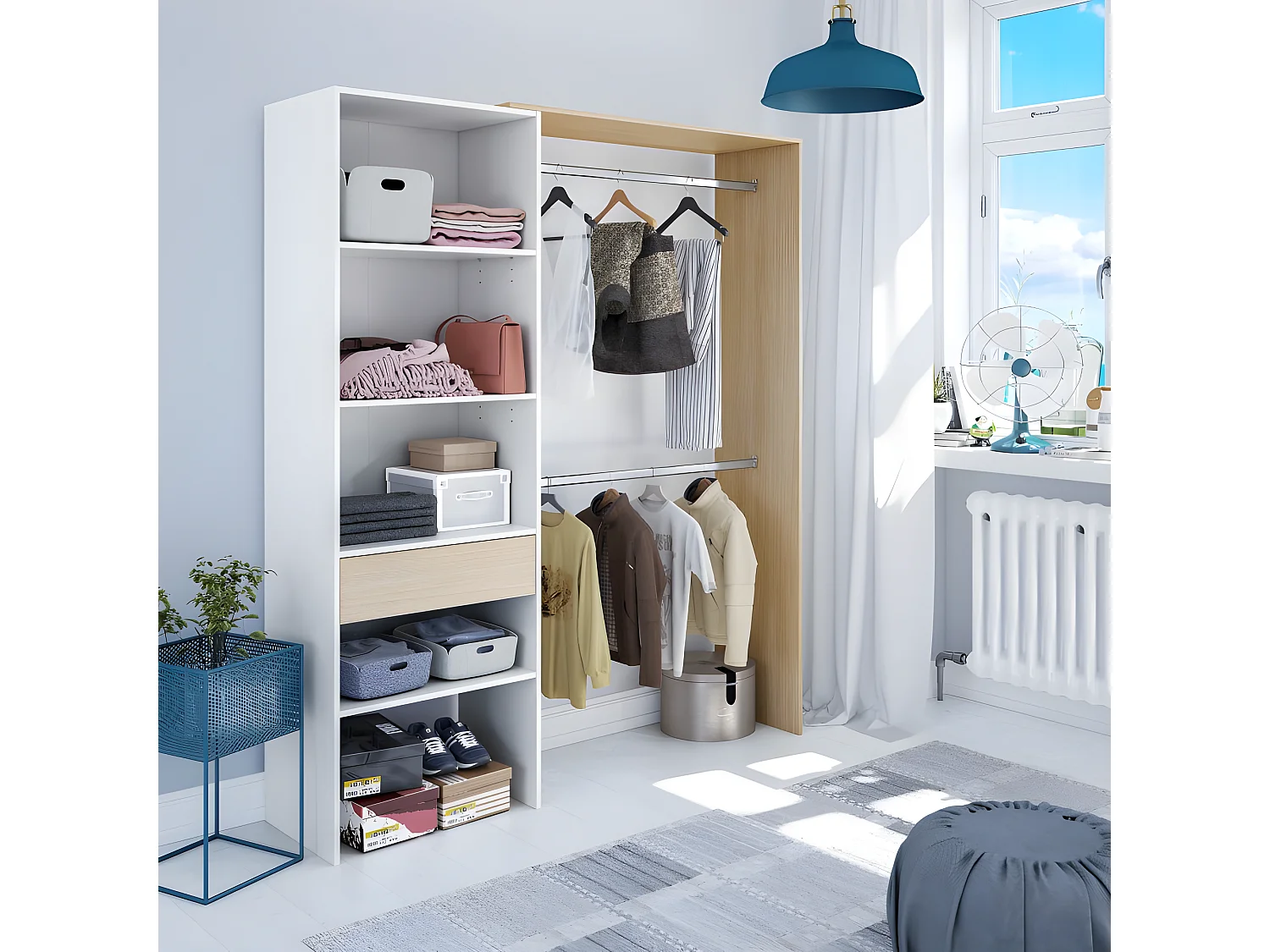 Armoire dressing avec étagère de 60 cm et 2 penderies - DRESIO