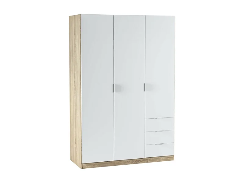 Armario LC 3 puertas + 3 cajones roble/blanco 180x121x52 cm