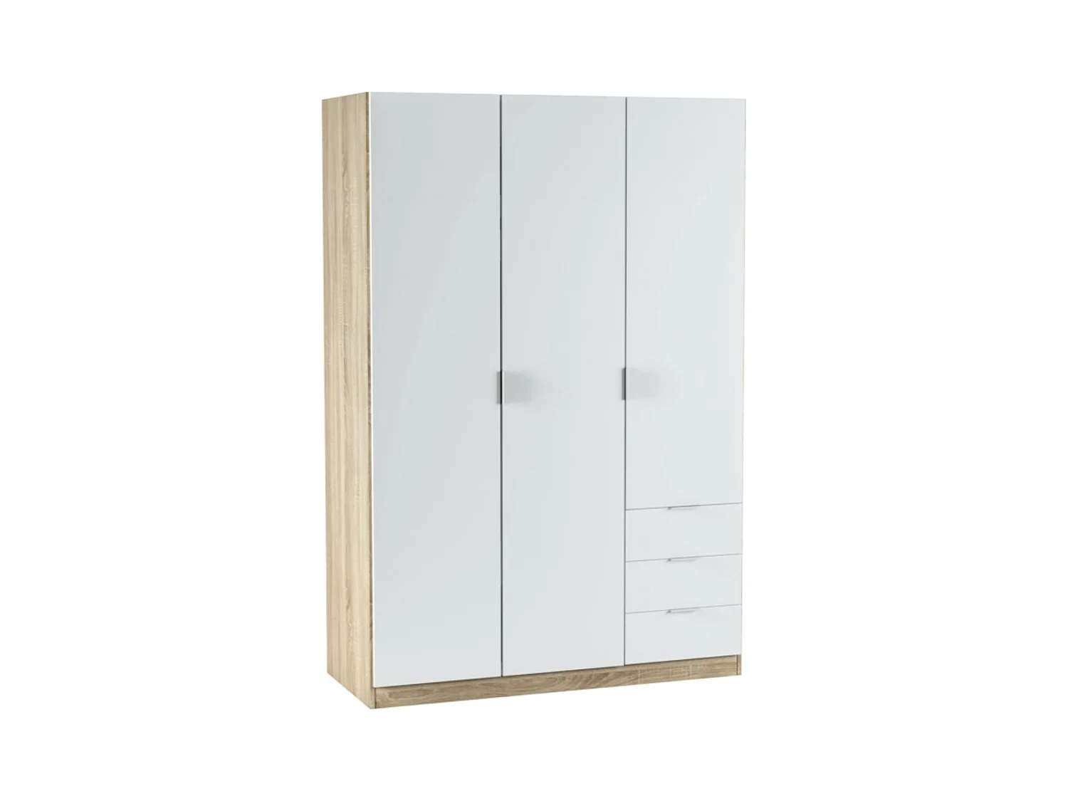 Armoire NINA 3 portes et 3 tiroirs L121 x H180 cm - Blanc et bois