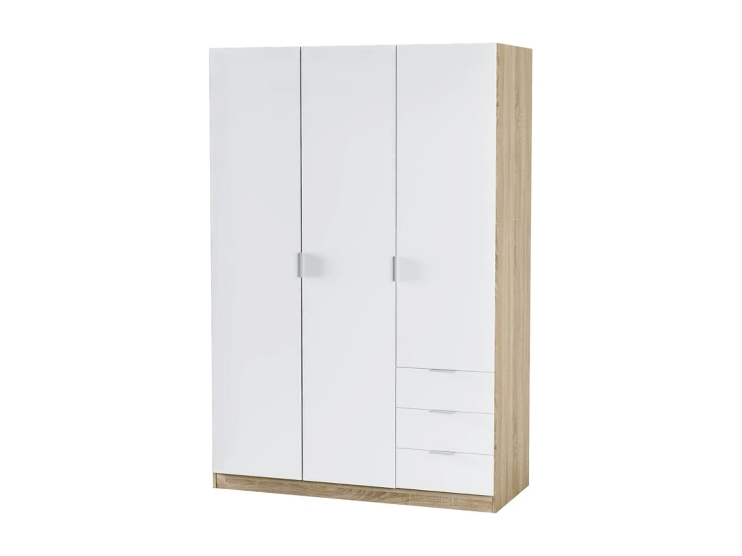 Roupeiro de baixo custo 3 portas 3 gavetas Blanco Artik (Blanco Mate) - Roble Canadian