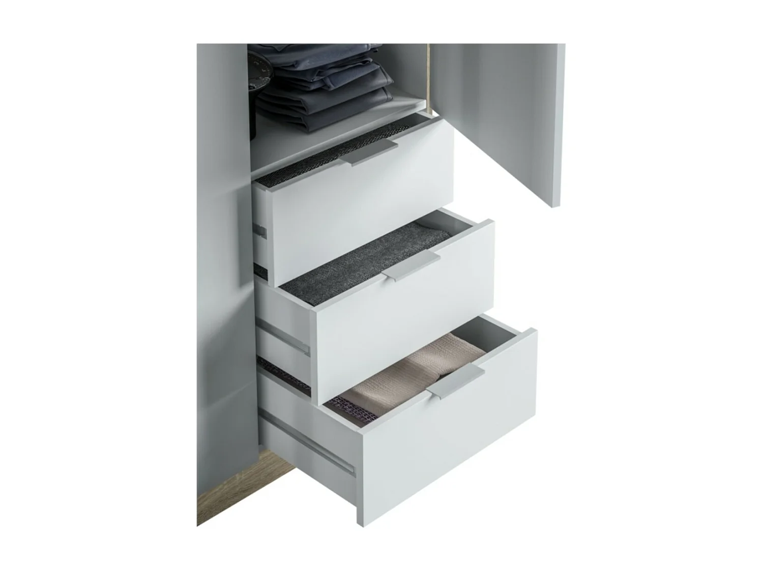 Roupeiro de baixo custo 3 portas 3 gavetas Blanco Artik (Blanco Mate) - Roble Canadian