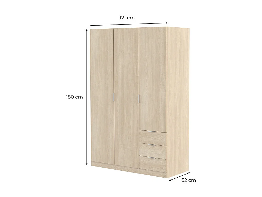 Roupeiro de baixo custo 3 portas 3 gavetas Blanco Artik (Blanco Mate) - Roble Canadian