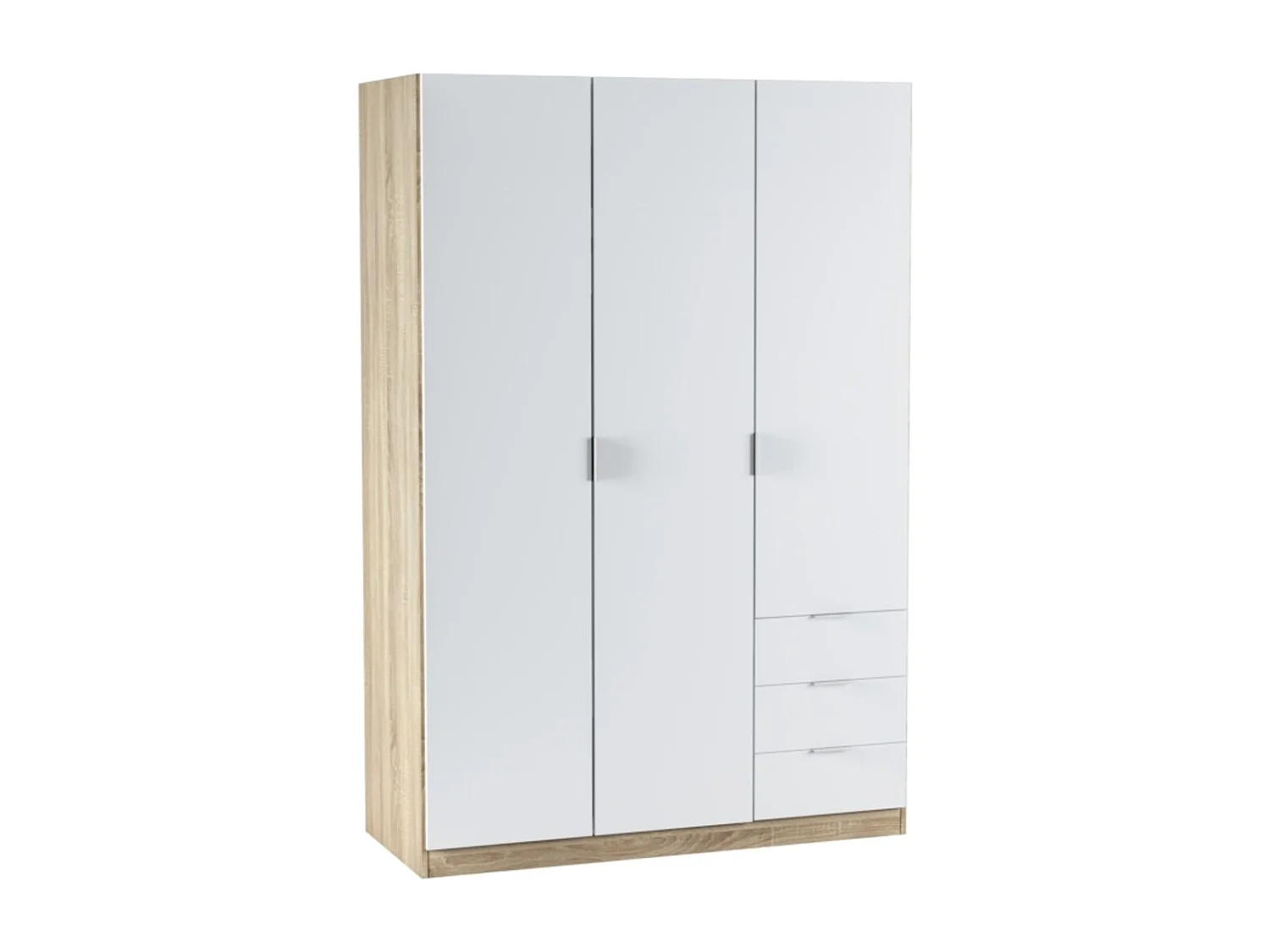 Schrank NINA 3 Türen 3 Schubladen 121x180 cm Holz und Weiß - Optimierte Aufbewahrung, Zeitgenössisches Design, Europäische Herstellung