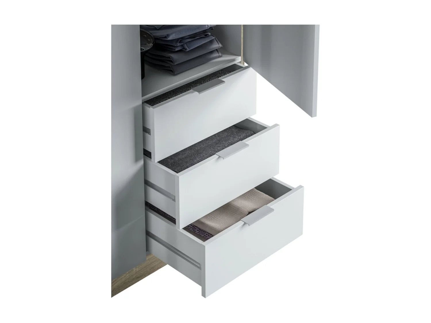 Schrank NINA 3 Türen 3 Schubladen 121x180 cm Holz und Weiß - Optimierte Aufbewahrung, Zeitgenössisches Design, Europäische Herstellung