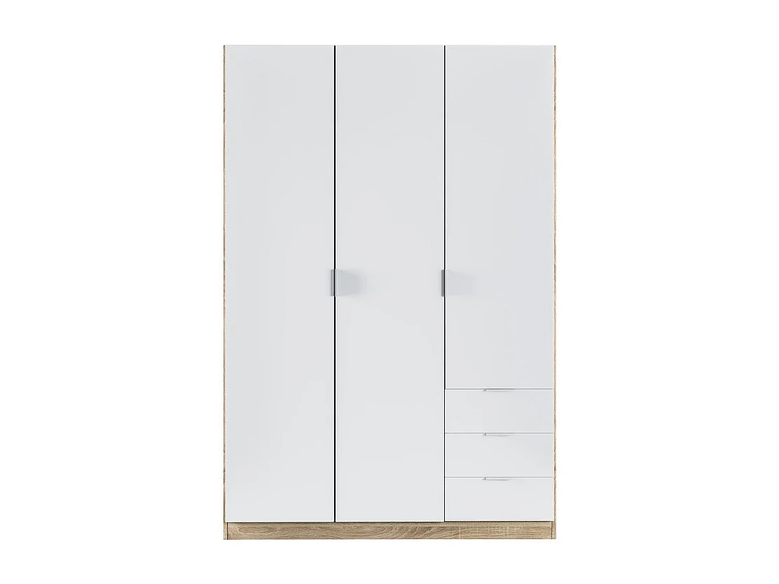 Schrank NINA 3 Türen 3 Schubladen 121x180 cm Holz und Weiß - Optimierte Aufbewahrung, Zeitgenössisches Design, Europäische Herstellung