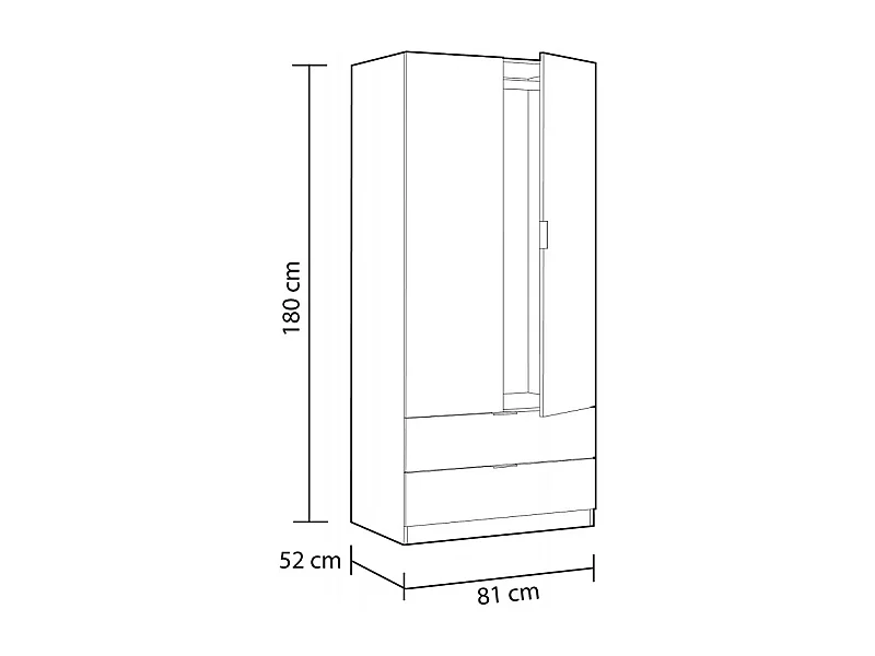 Armadio Giovanile con 2 Ante e 2 Cassetti, Bianco Artik e Rovere, 180x81,5x52 cm