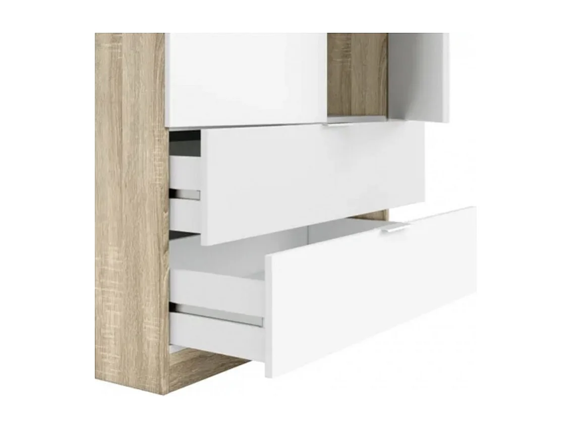 Szafa Młodzieżowa z 2 Drzwiami i 2 Szufladami, Biały Artik i Dąb, 180x81,5x52 cm