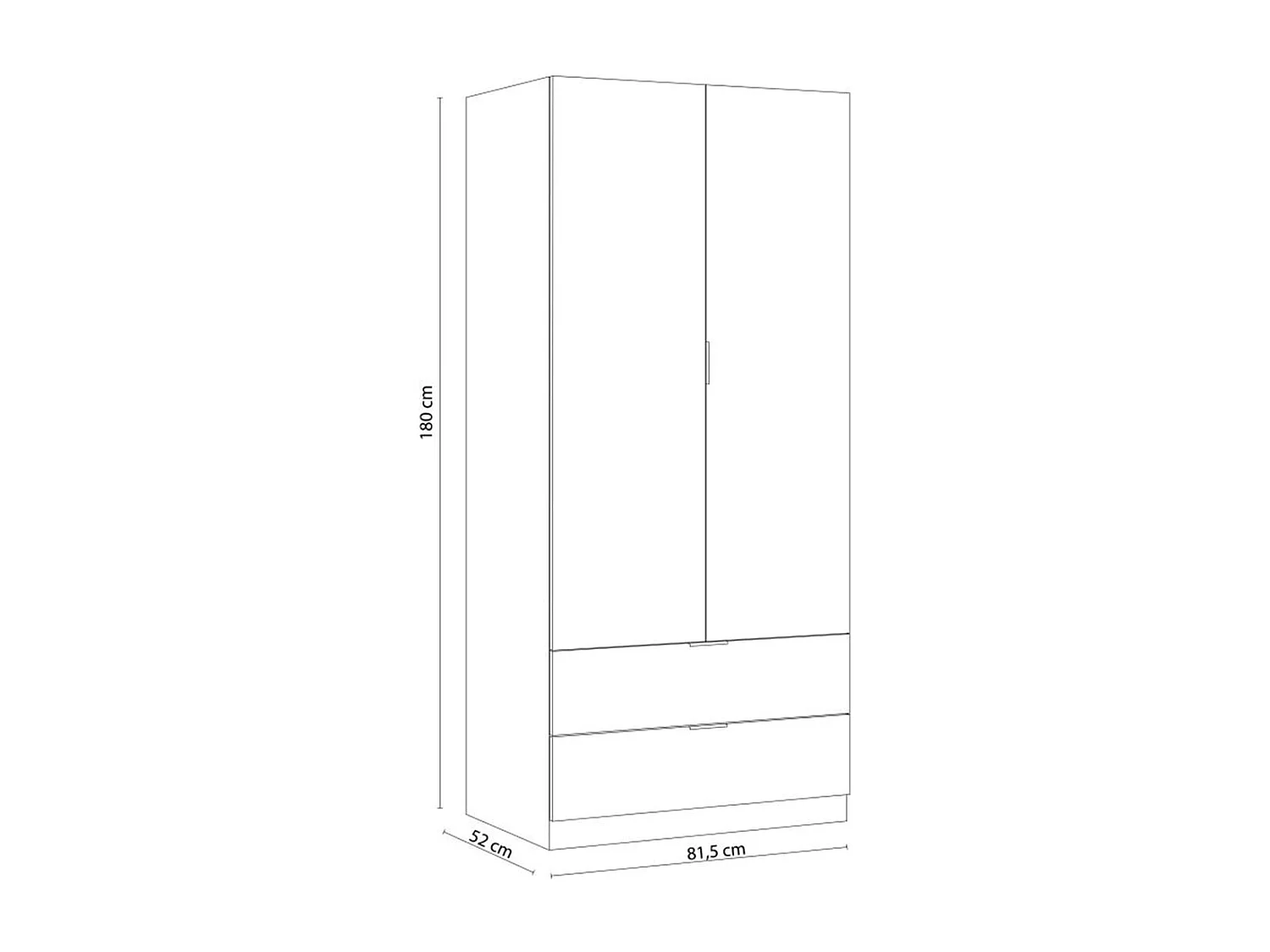 Armoire avec 2 portes et 2 tiroirs, Finition blanc et bois, 81 cm (L) x 180 cm (H) x 52 cm (P)