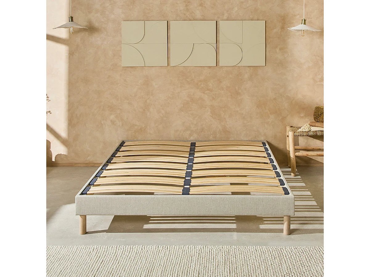 NUIT DE COTON | Sommier à lattes en bois LINO 160x200 cm | Coloris Beige | Livré en kit