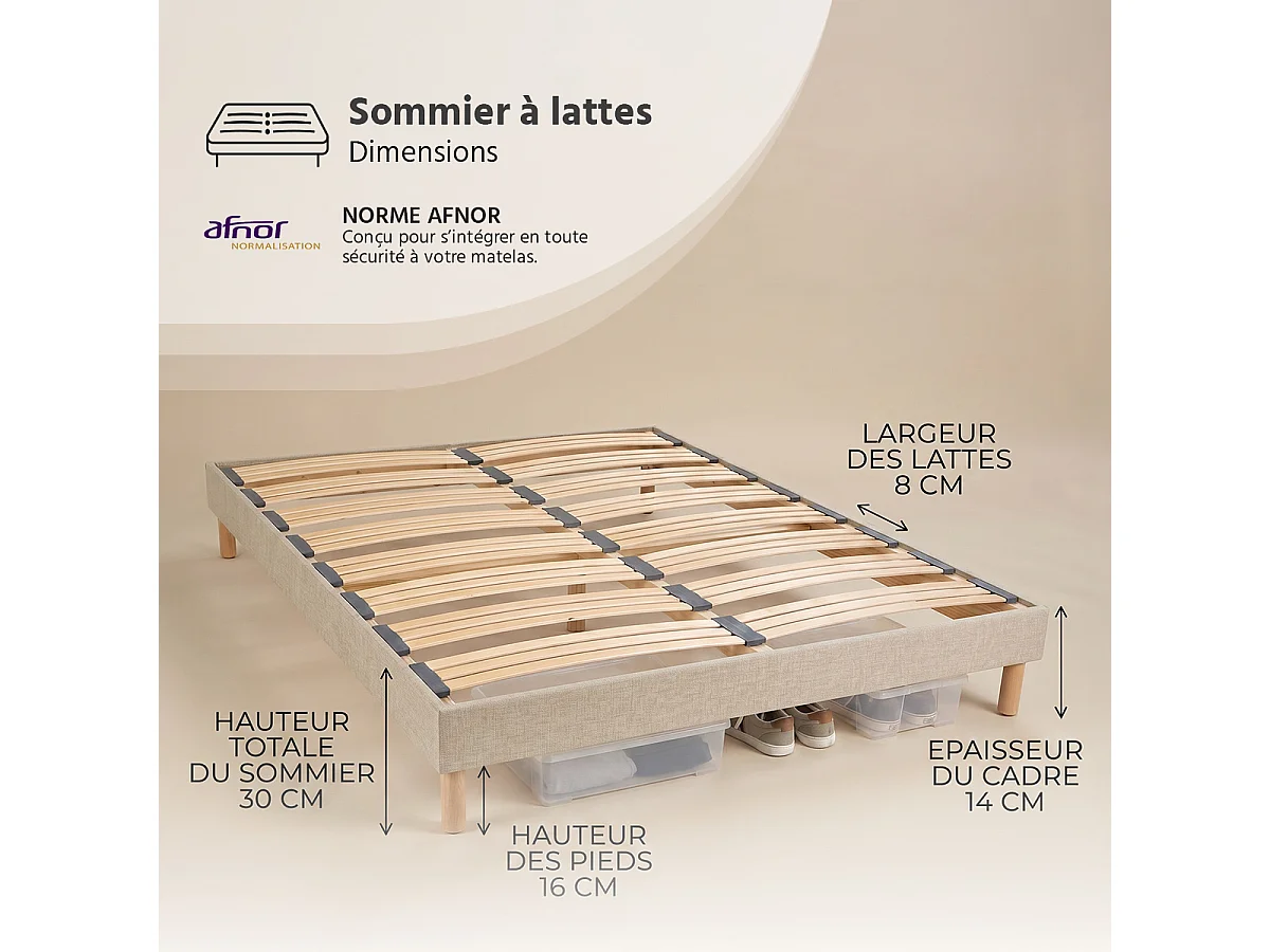 Sommier à lattes en bois LINO - Livré en kit