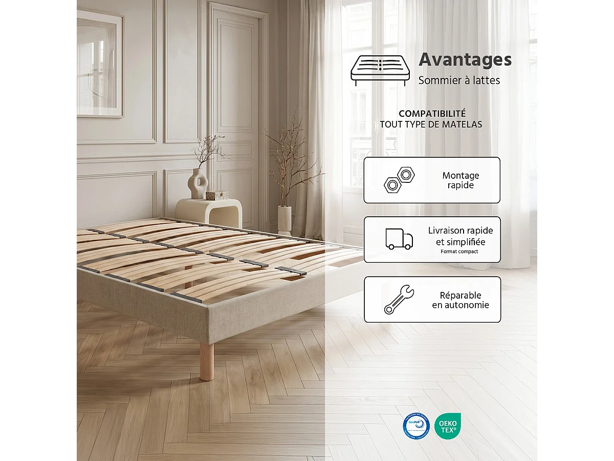 Sommier à lattes en bois LINO - Livré en kit